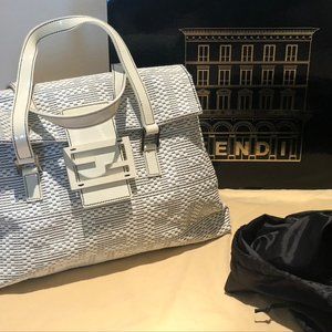 FENDI white/Black Woven Patent Leather Forever